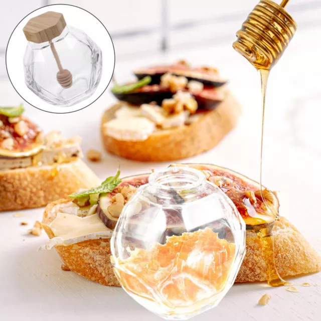 Barattolo miele dispenser caramelle vetro terrario con pannolino in legno per cucina casa-DI