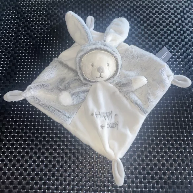 Ca7 Doudou Plat Carré Orchestra Ours Lapin Gris Blanc Happy Baby Etoiles