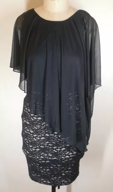 EnFocus Studio Womens Black Lace Sheer Shawl Dress UK size 4