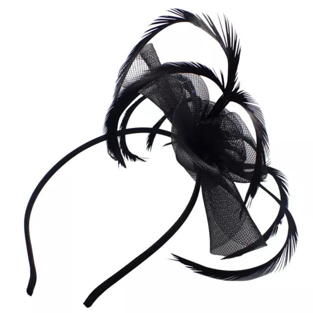 Flower Fascinator Looped Net & Feather Headband Weddings Royal Ascot