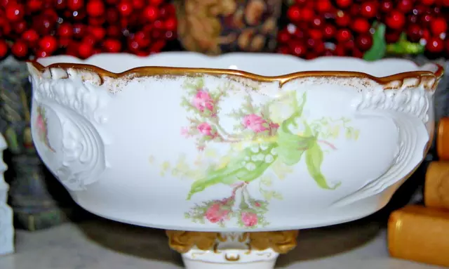 Superb Large J Pouyat Limoges France Art Nouveau Flower Decor Gold Deep Bowl