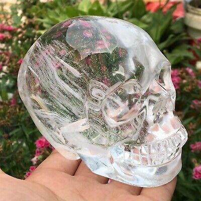 2.13LB TOP! White melting quartz hand carved crystal skull gem reiki healing