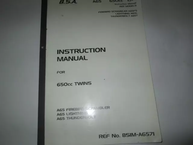 BSA 650 A65T A65L A65FS Instruction Book Owners Manual Handbook Reprint