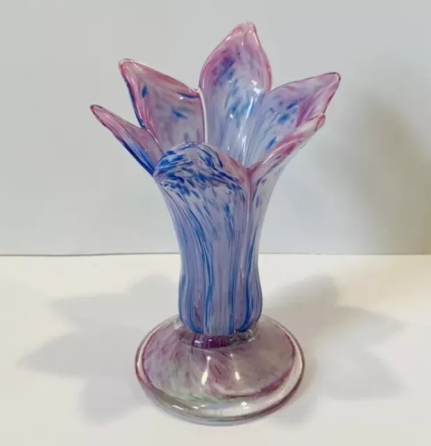 Vintage Lavorazione Murano Pastel Swirl Six Petal Vase Italian Art Glass