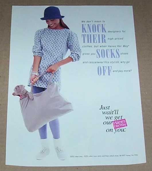 1997 print ad page - Hanes Her Way socks shoes fashion CUTE Girl dog advertising