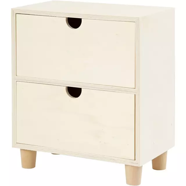 Bois Commode 2 Tiroirs Unité Avec Pieds Rangement Boite Peinture Décoration 23cm