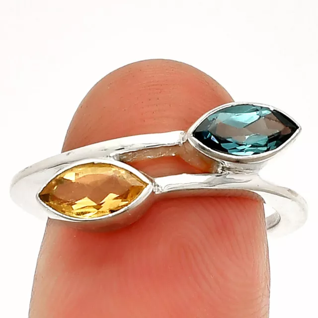 Natural Citrine & London Blue Topaz 925 Sterling Silver Ring s.8 Jewelry R-1235