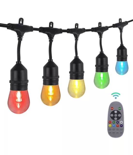 HBN 24ft Outdoor String Lights RGBW-Smart String Lights Color Changing 12 Bulbs