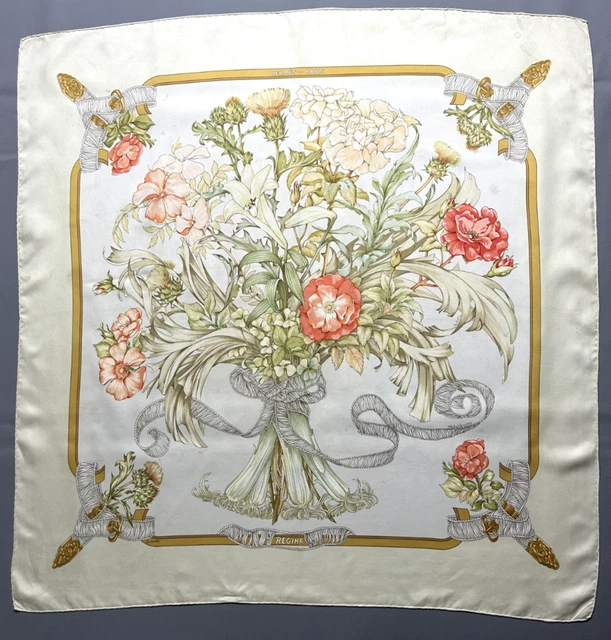 Foulard Carré HERMÈS Ingrid En Soie - Couleur Ivoire, Thème Nature - Neuf Sans étiquette