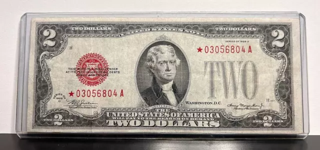 1928D $2 two dollar bill RED SEAL STAR  LEGAL TENDER NOTE !
