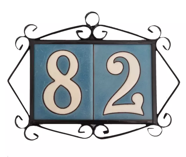 10 x 7.5cm Costa Spanish hand-painted Ceramic Blue & White Numbers Tiles