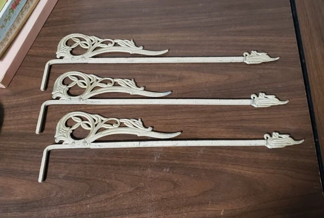 3 Victorian Curtain Drape holder Rods Cast Iron Swing Arm Extending Wall Mount
