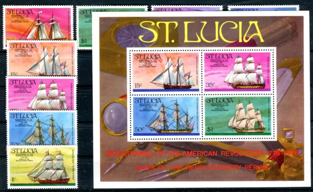 Briefmarken St Lucia 1976 ** Nr 372 - 379 A Bl 8 200 Jahre Unabhängigkeit BR076