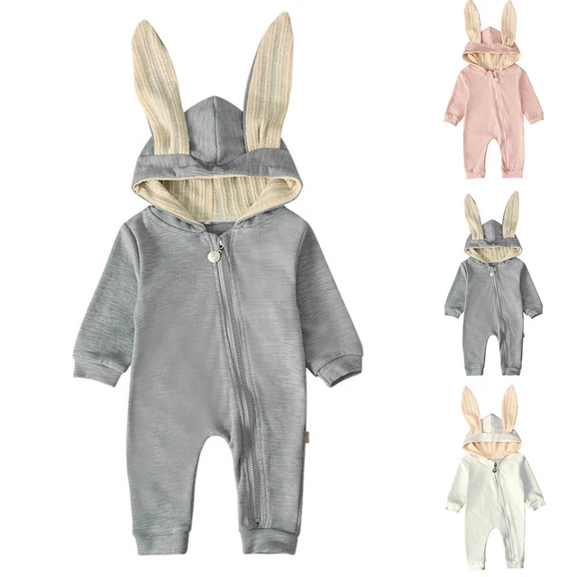 Infant Baby Easter Bunny Zip Romper Boy Girl Rabbit Ear Hooded Jumpsuit Clothes