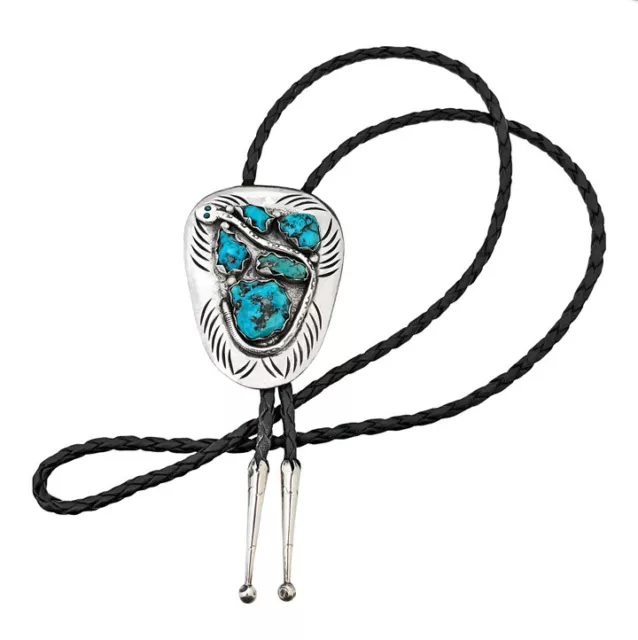 Effie C Calavaza Zuni Snake Bolo Tie Sterling Silver Turquoise Native American