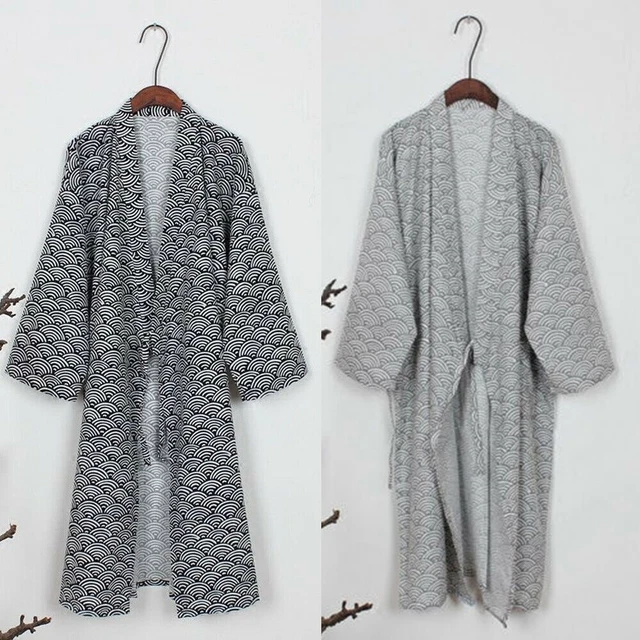 Accappatoio Lungo Cotone Costume da Notte Abbigliamento Lounge Stampato Casual Uomo Yukata
