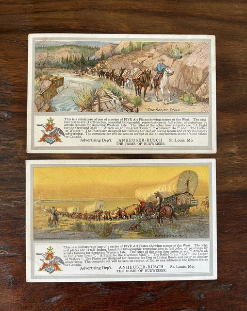 Anheuser Busch Brewing 1912ish Postcards Budweiser Beer Relief Train Westward Ho
