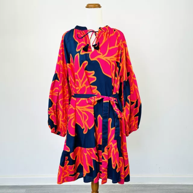 Adrift Shift Dress Floral Pink Orange Long Balloon Sleeve fit Size XL - 2XL