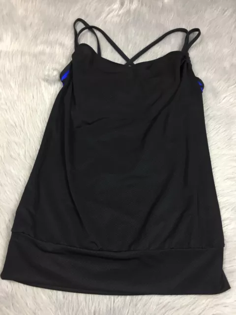 Lucy Activewear Feel The Beat Bra Tank Singlet Black Blue Stripe Sz S 3