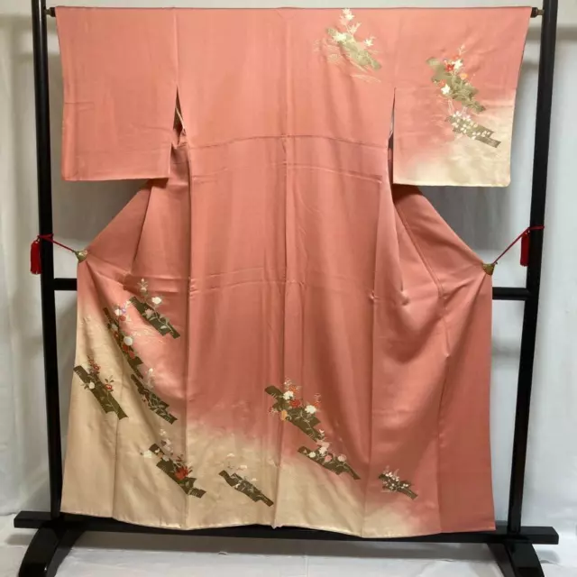 8805# Japanese kimono Vintage Pure Silk Robe Traditional Raft Flower 155cm