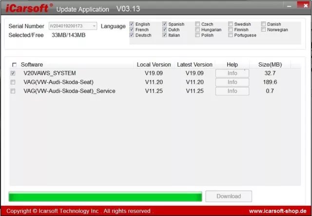 iCarsoft VAWS V2.0 für VAG VW Audi Seat Skoda OBD Diagnose Service Rückstellung 2