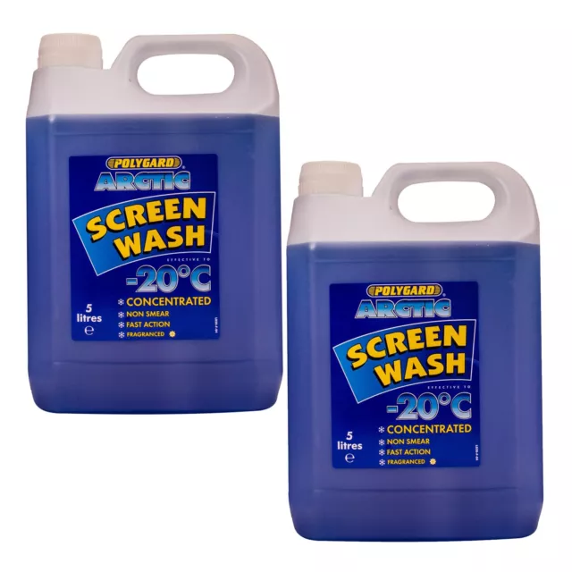 2 x Polygard - Arctic Screenwash Concentrated Screen Wash Polyguard Non Smear 5L