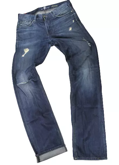 7 for All Mankind Slimmy Mens Jeans 30 34/34 Destroyed Denim Distressed