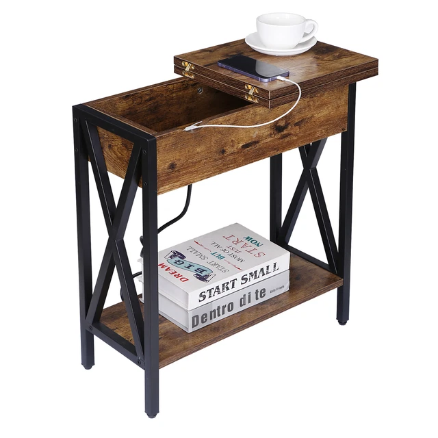 END TABLE WITH Charging Station Flip Top Narrow End Table with Storage
