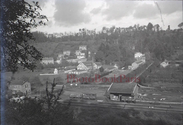 Ville Chemin de fer c1935 Photo NEGATIVE Plaque de verre Stereo Vintage V33L24n