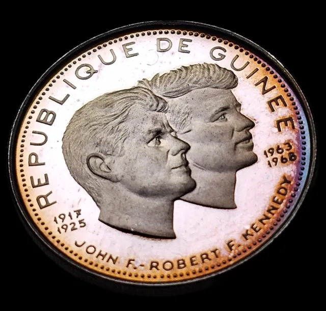 1970 GUINEA JFK & RFK John F Kennedy Proof .999 Silver 200 Francs Coin # 1066