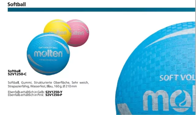 Molten Softball Softvolleyball S2V1250 weich Gummi Indoor Outdoor wasserfest 2