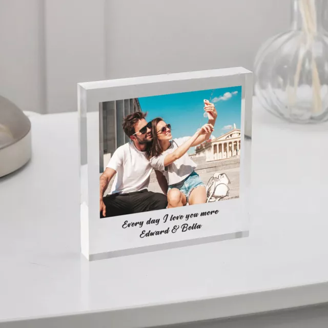 Personalised Acrylic Photo Block Picture Frame Engraved Any Text Keepsake Gift