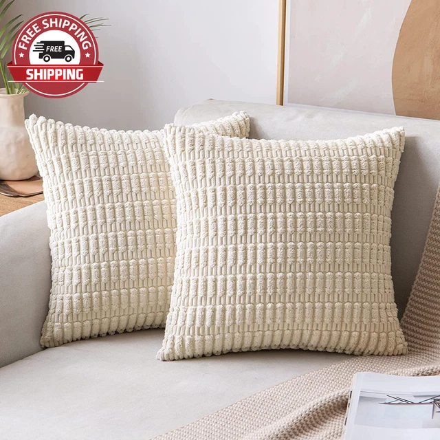 Pack of 2 Corduroy Decorative Throw Pillow Covers 18X18 Inch Soft Boho Striped P