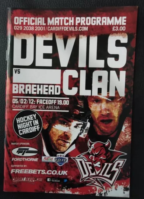 2012 CARDIFF DEVILS vs BRAEHEAD CLAN ICE HOCKEY PROGRAMME SPORTS PROGRAM