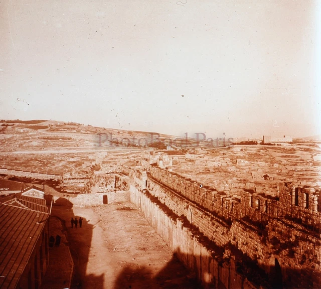 Gerusalemme Mura c1920 Foto Placca Da Lente Stereo Vintage V42L10n