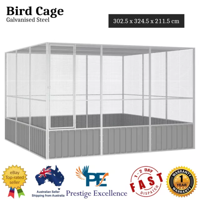 Galvanised Steel Bird Cage Aviary Parrot Pet Cages Budgie 302.5x324.5x211.5 cm