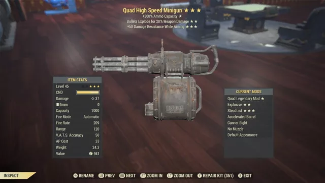 Fallout 76 Xbox Quad Explosive Minigun, QE50 Minigun ⭐️⭐️⭐️