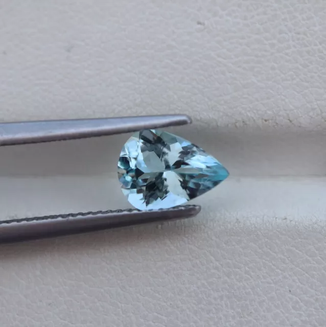 1.30 Carat 9.1x6.7 MM Natural Top Blue Aquamarine Faceted Pear Cut Gemstone