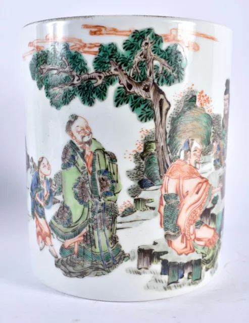 Antique Chinese Famille Verte Porcelain Brush Pot Ming Mark