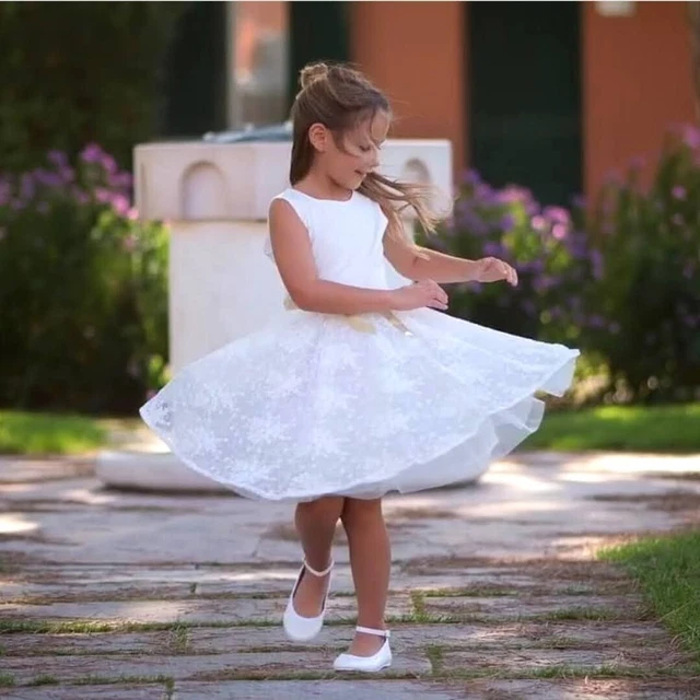 Abito elegante da bambina vestito cerimonia ragazza in pizzo bianco 10 anni 