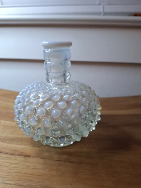 Vintage Opalescent Milk Glass Graduated Hobnail White to Clear  Perfume Bottle