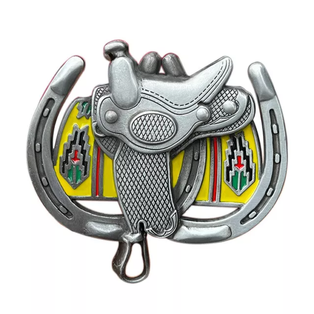 Vintage Men Belt Buckle Western Cowboy Alloy Horse Saddle Pattern Rock Style