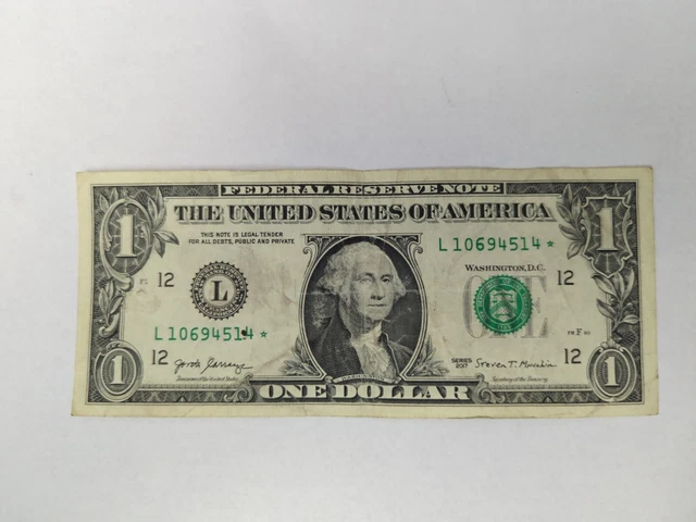 1 dollar bill star note series 2017 serial L10694514