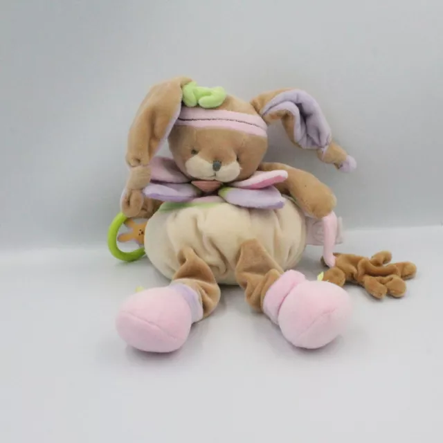 Doudou et compagnie lapin Lila beige rose mauve vert blanc hochet - 18091
