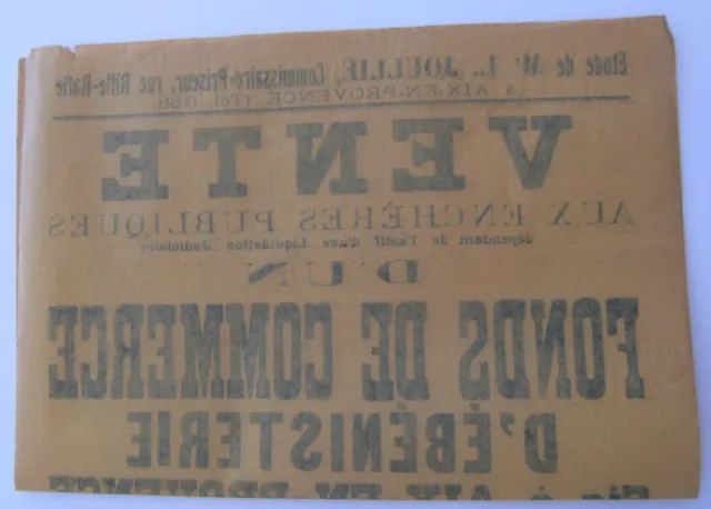 Affiche vente enchère fond de commerce ébénisterie 1937 vintage rétro 3