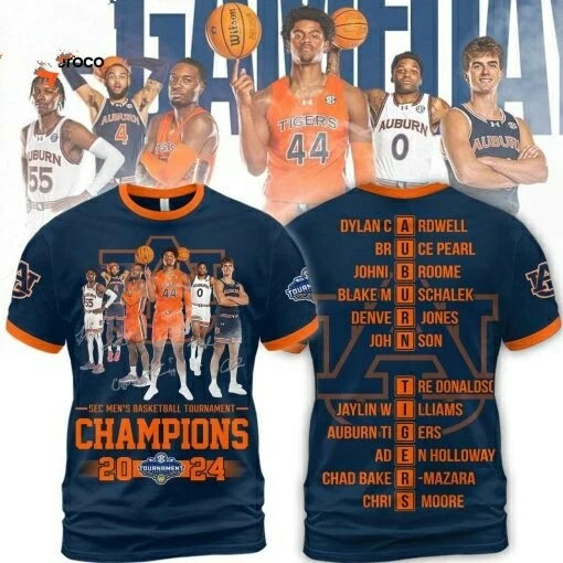 AUBURN TIGERS SEC Men Basketball Tournament Champions 2024 3D TShirt