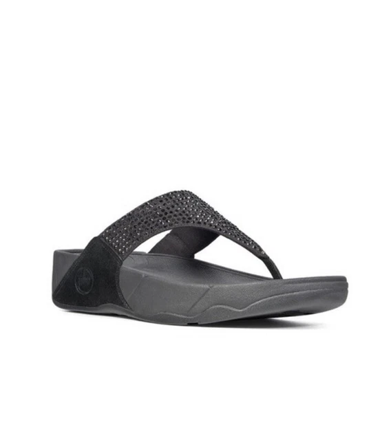 Fit Flop Rokkit Size 11 Black Diamond Thong Sandals Toe Post Rhinestones Bling