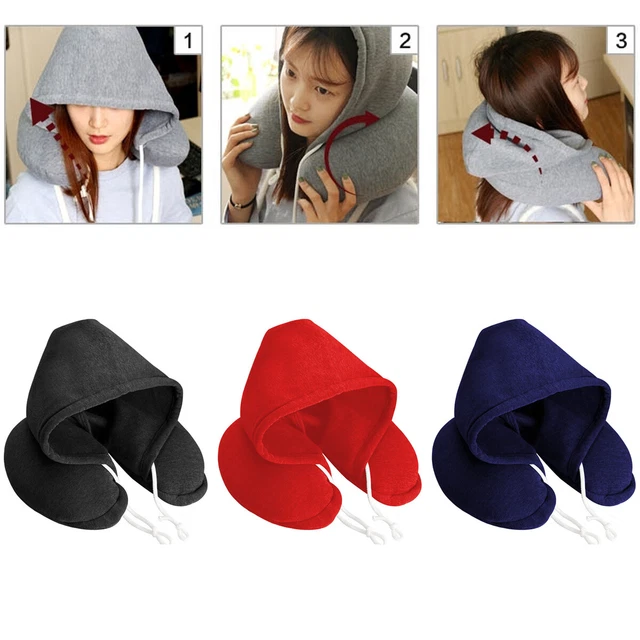 NEW Hooded U Shaped Memory Foam Soft Neck Support Pillow Travel Cushion Sleeping