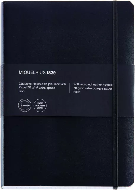 Miquelrius Notizbuch recyceltes Leder 4º 152x210mm 300 Blatt Raster 5mm schwarz