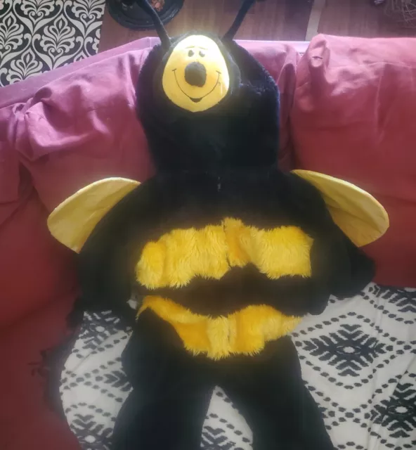 Furry Plush Bumble Bee Costume Child Size 4y-6y Hooded Warm Zip Up